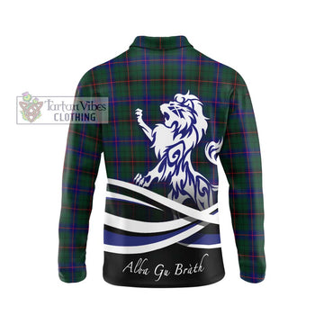 Davidson Modern Tartan Long Sleeve Polo Shirt with Alba Gu Brath Regal Lion Emblem