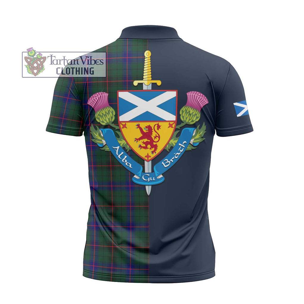 Tartan Vibes Clothing Davidson Modern Tartan Zipper Polo Shirt with Scottish Lion Royal Arm Half Style