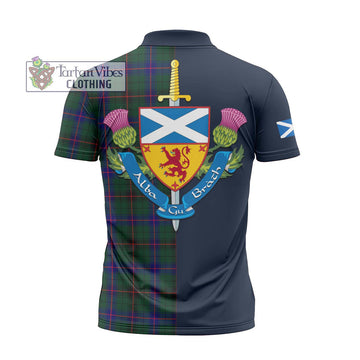 Davidson Modern Tartan Zipper Polo Shirt Alba with Scottish Lion Royal Arm Half Style