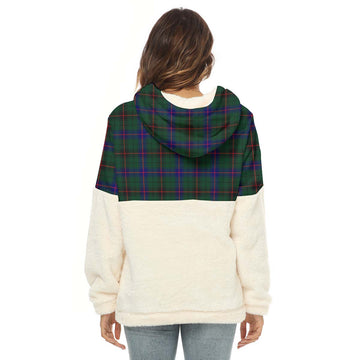 Davidson Modern Tartan Half Style Women's Borg Fleece Hoodie with Half Zip with Family Crest