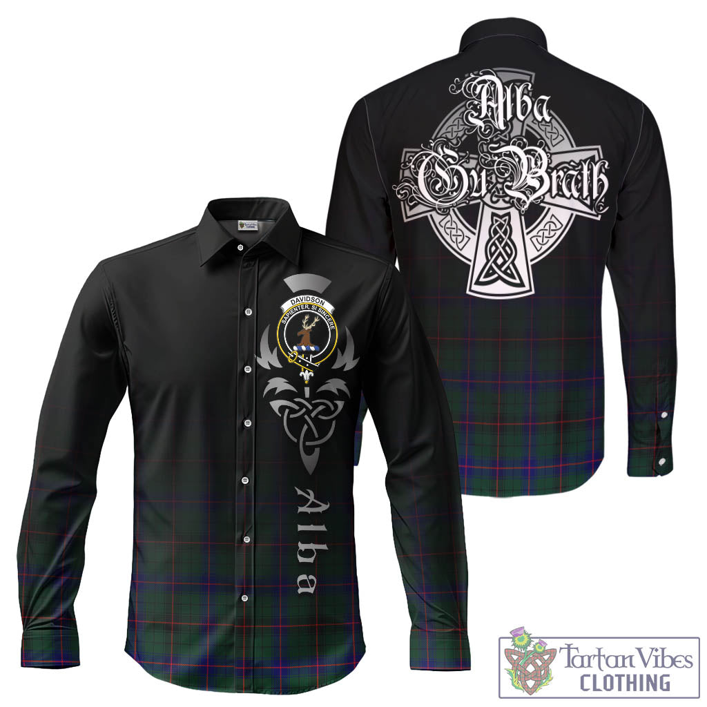 Tartan Vibes Clothing Davidson Modern Tartan Long Sleeve Button Up Featuring Alba Gu Brath Family Crest Celtic Inspired