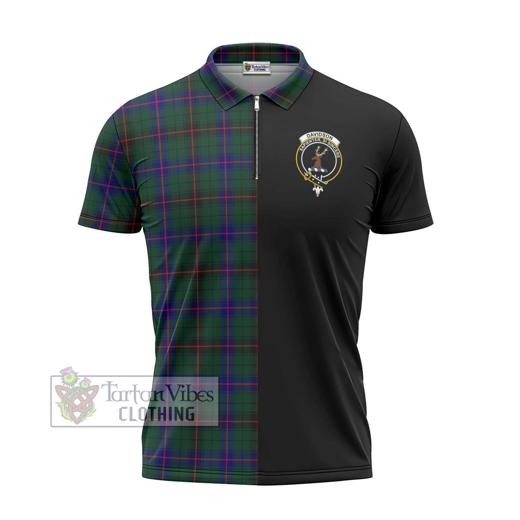 Davidson Modern Tartan Zipper Polo Shirt with Family Crest and Half Of Me Style - Tartanvibesclothing Shop