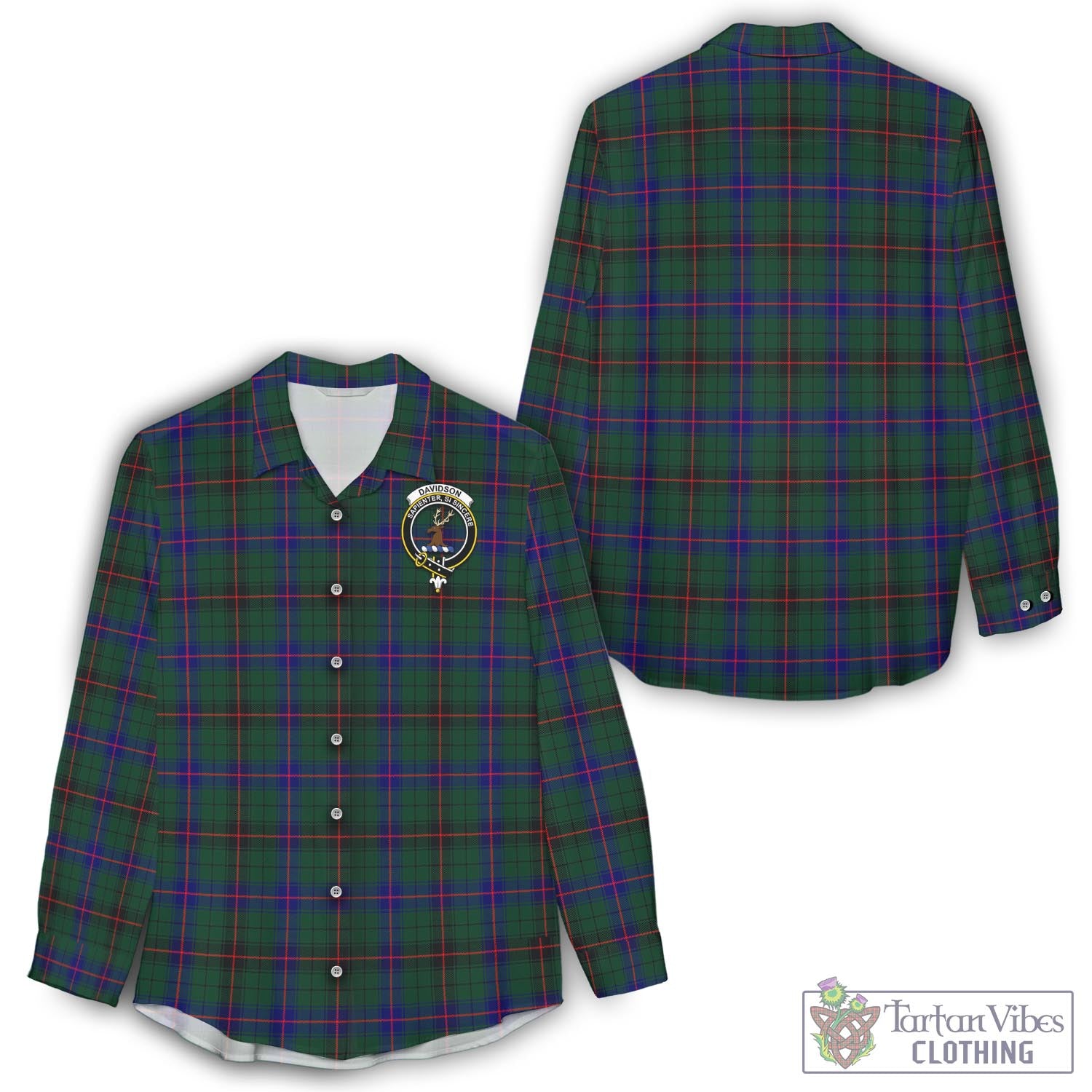 Tartan Vibes Clothing Davidson Modern Tartan Womens Casual Shirt with Family Crest