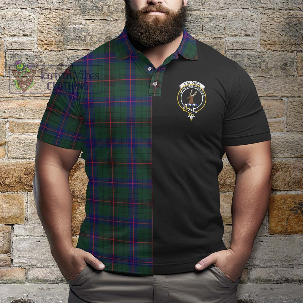 Davidson Modern Tartan Polo Shirt with Family Crest and Half Of Me Style - Tartanvibesclothing Shop