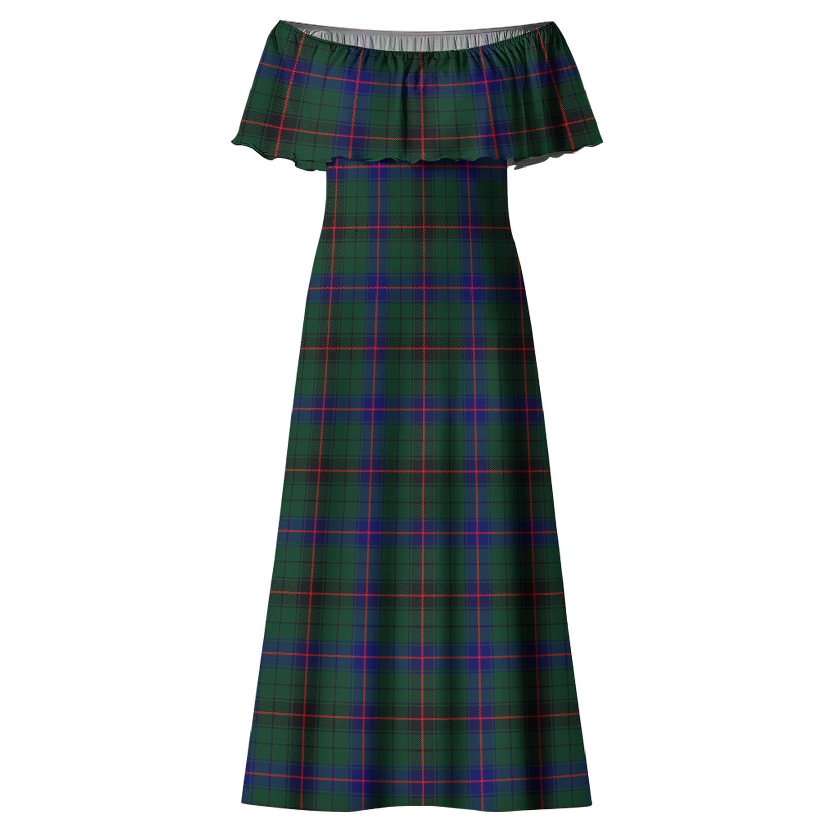 Davidson Modern Tartan Off Shoulder Long Dress - Tartanvibesclothing