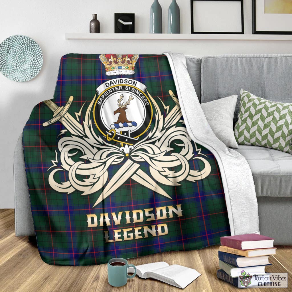 Tartan Vibes Clothing Davidson Modern Tartan Blanket with Clan Crest and the Golden Sword of Courageous Legacy