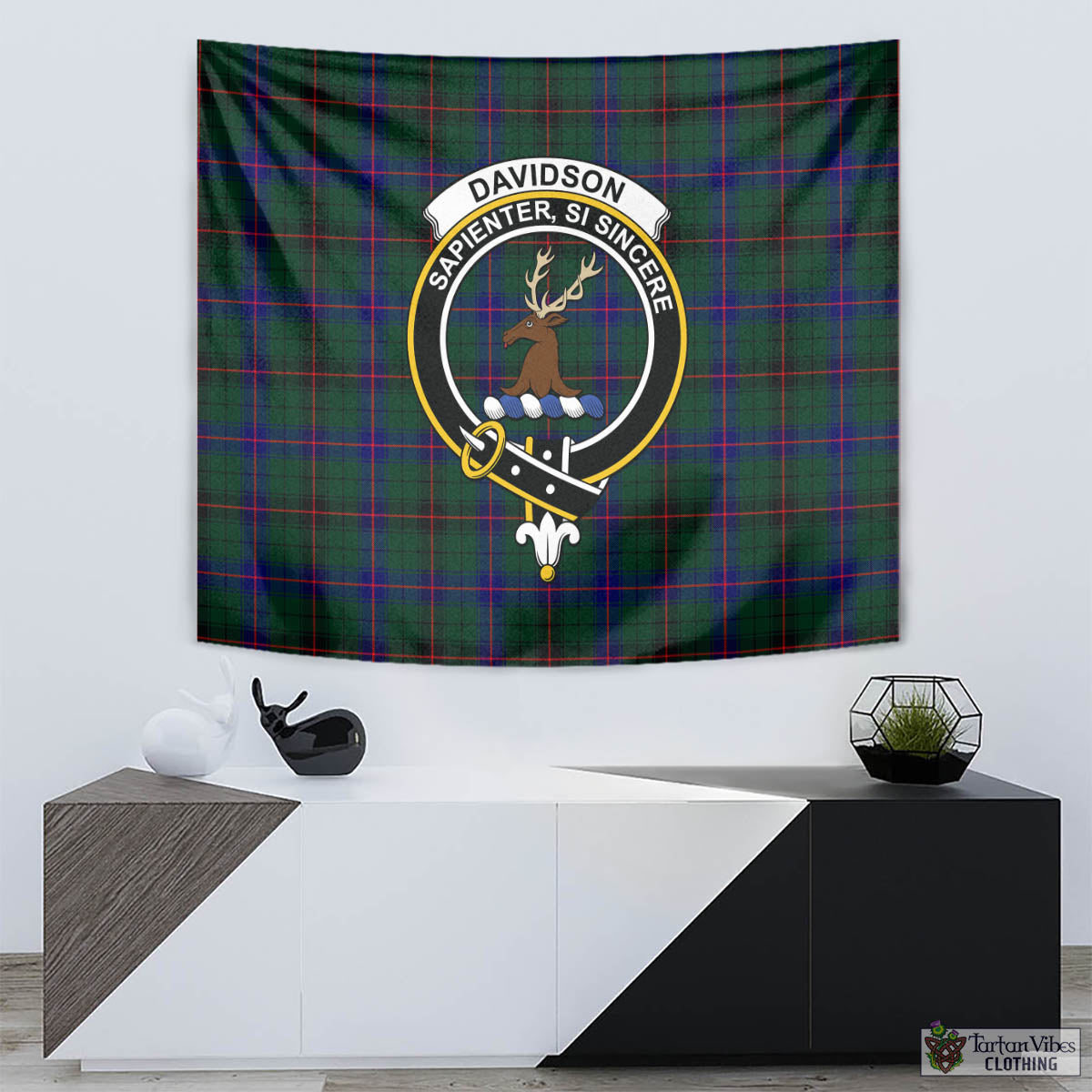 Tartan Vibes Clothing Davidson Modern Tartan Tapestry Wall Hanging and Home Decor for Room with Family Crest