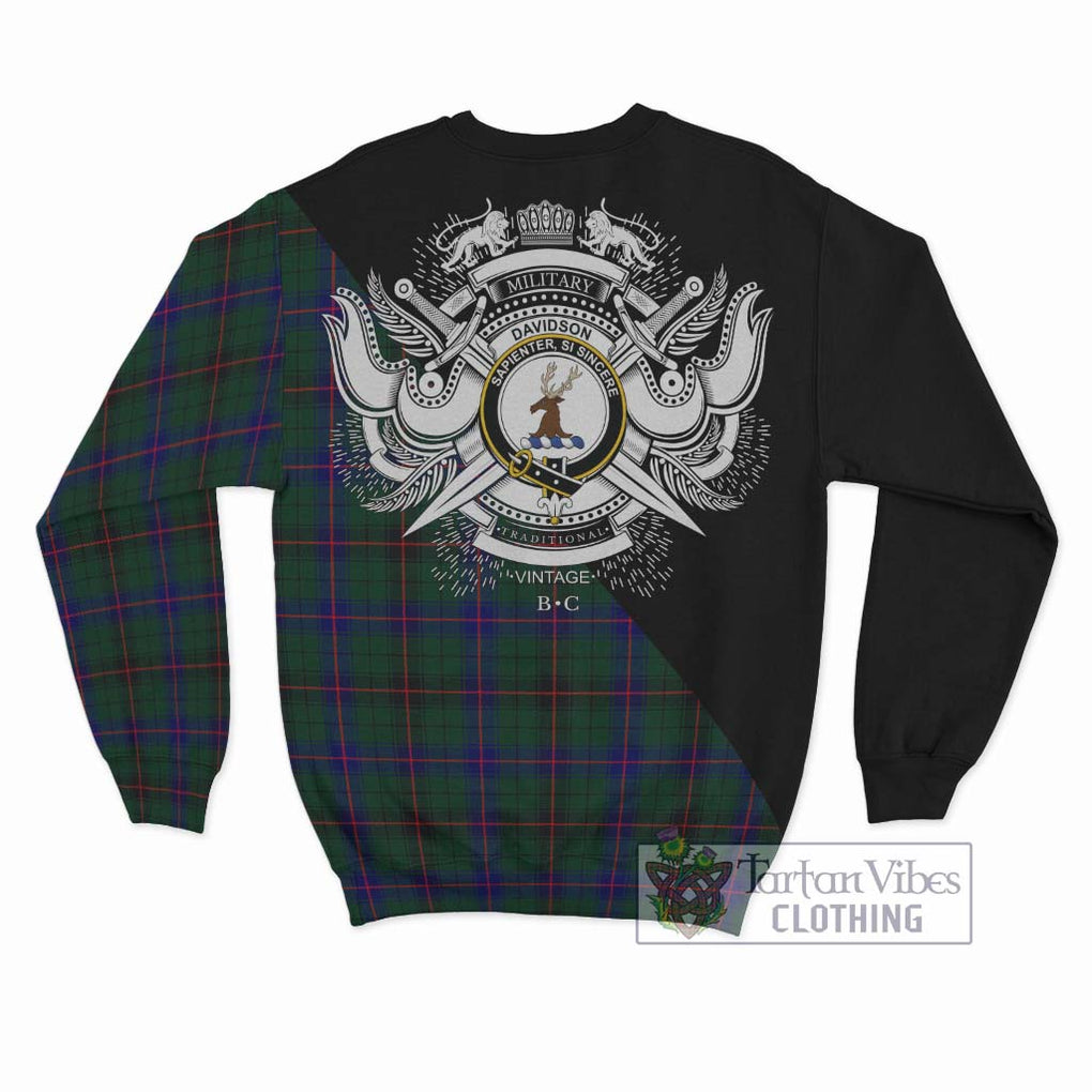 Davidson Modern Tartan Sweatshirt with Family Crest and Military Logo Style - Tartanvibesclothing Shop