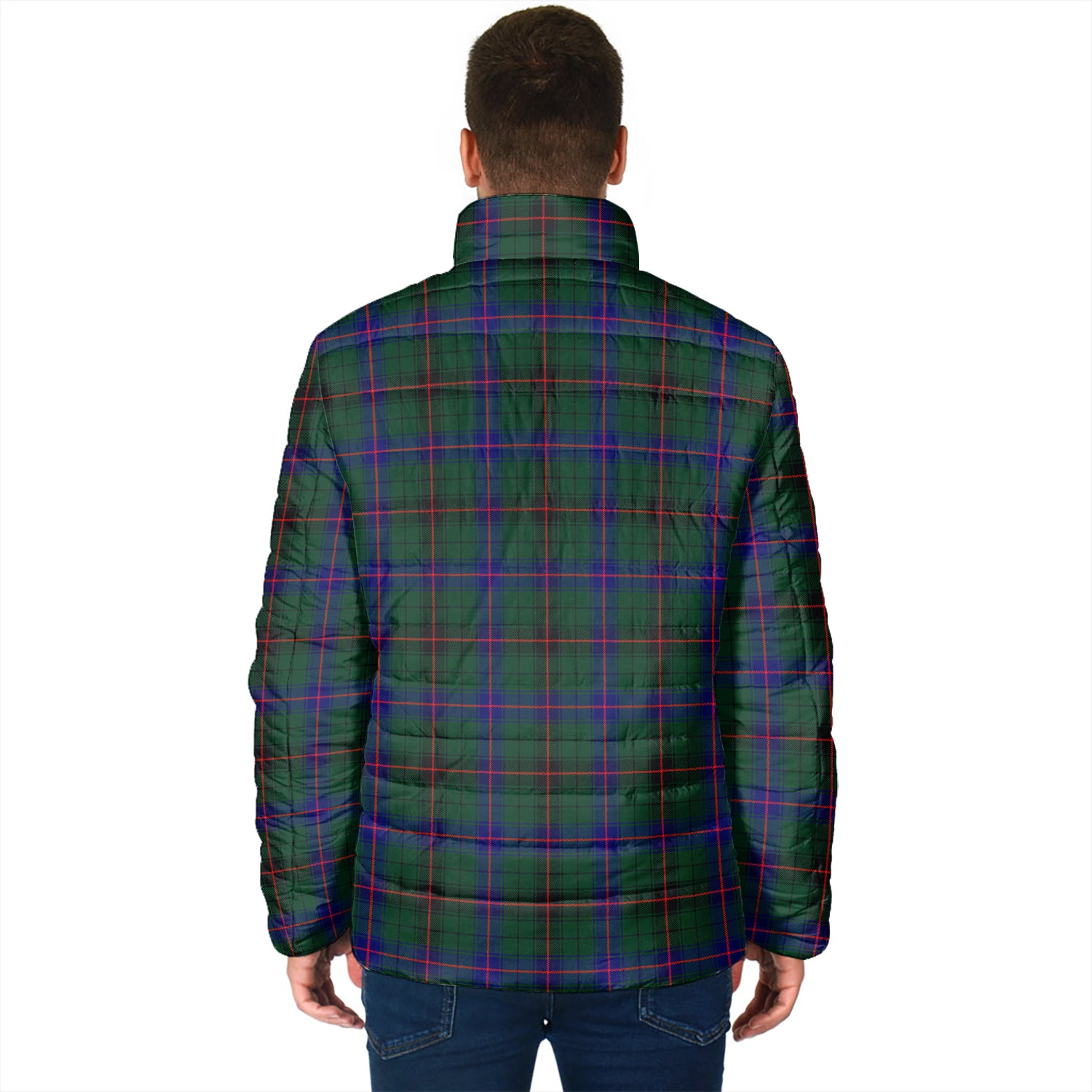 Davidson Modern Tartan Padded Jacket with Family Crest - Tartan Vibes Clothing