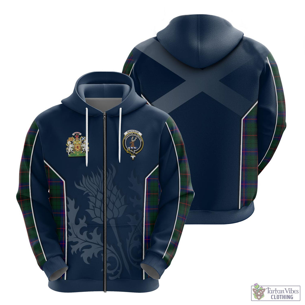 Tartan Vibes Clothing Davidson Modern Tartan Hoodie with Family Crest and Scottish Thistle Vibes Sport Style