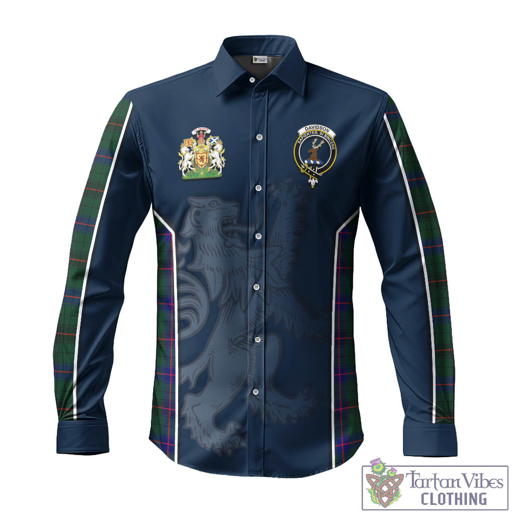 Tartan Vibes Clothing Davidson Modern Tartan Long Sleeve Button Up Shirt with Family Crest and Lion Rampant Vibes Sport Style