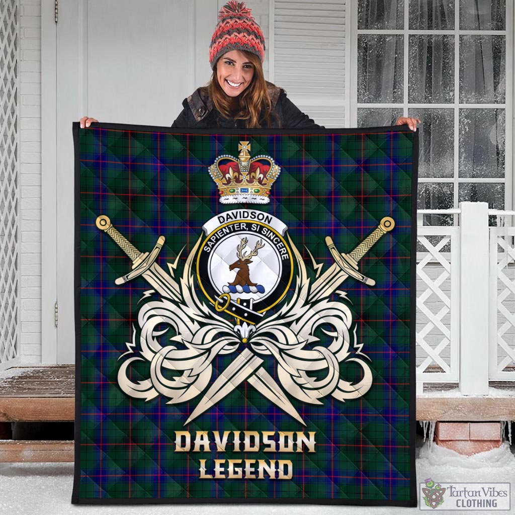 Tartan Vibes Clothing Davidson Modern Tartan Quilt with Clan Crest and the Golden Sword of Courageous Legacy