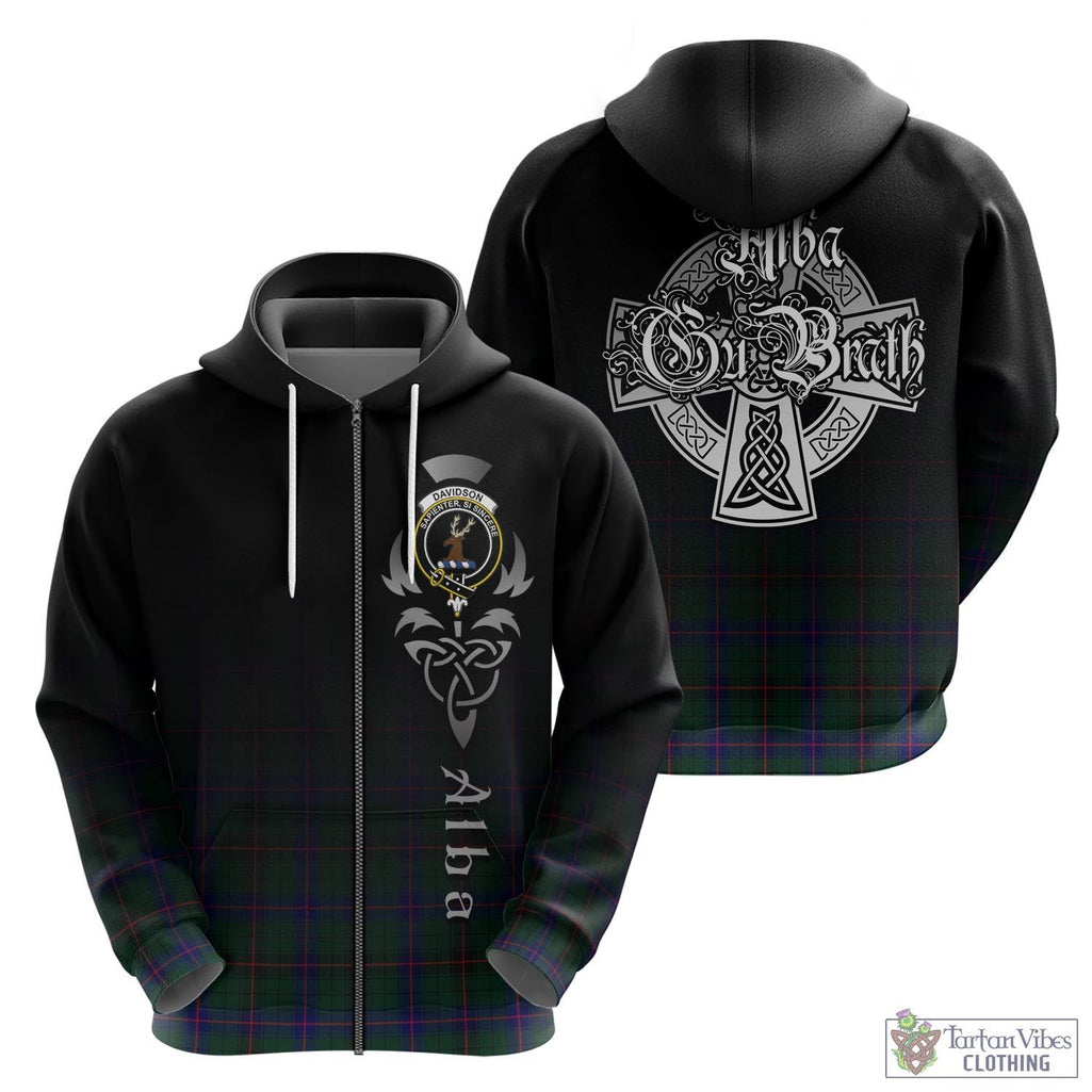 Tartan Vibes Clothing Davidson Modern Tartan Hoodie Featuring Alba Gu Brath Family Crest Celtic Inspired