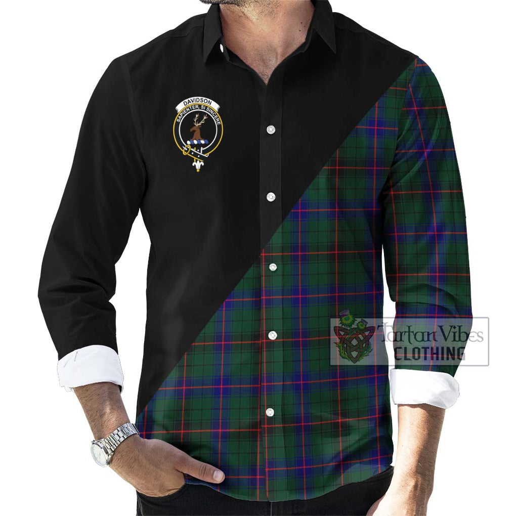 Davidson Modern Tartan Long Sleeve Button Shirt with Family Crest and Military Logo Style - Tartanvibesclothing Shop