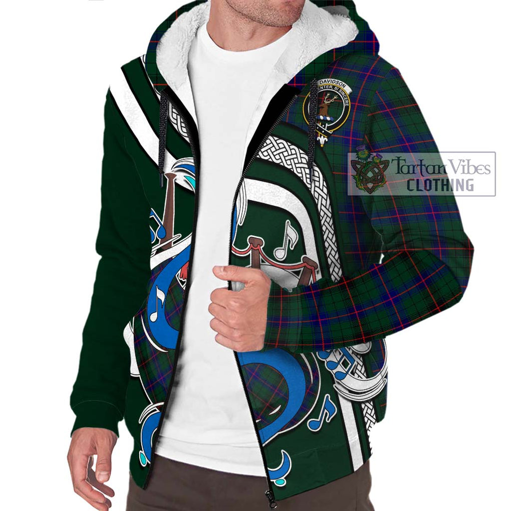 Davidson Modern Tartan Sherpa Hoodie with Epic Bagpipe Style Unisex - Tartanvibesclothing Shop