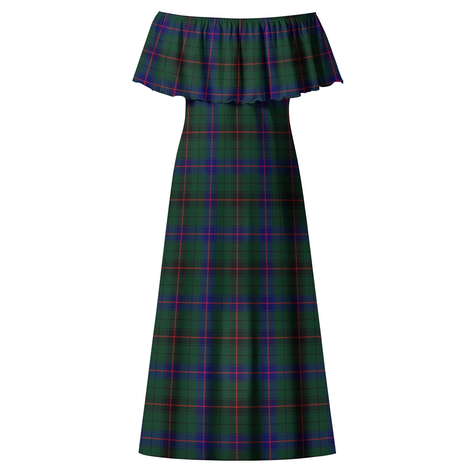 Davidson Modern Tartan Off Shoulder Long Dress - Tartanvibesclothing