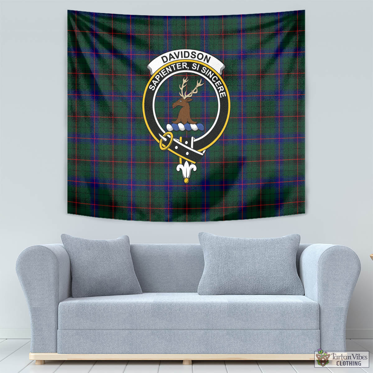 Tartan Vibes Clothing Davidson Modern Tartan Tapestry Wall Hanging and Home Decor for Room with Family Crest