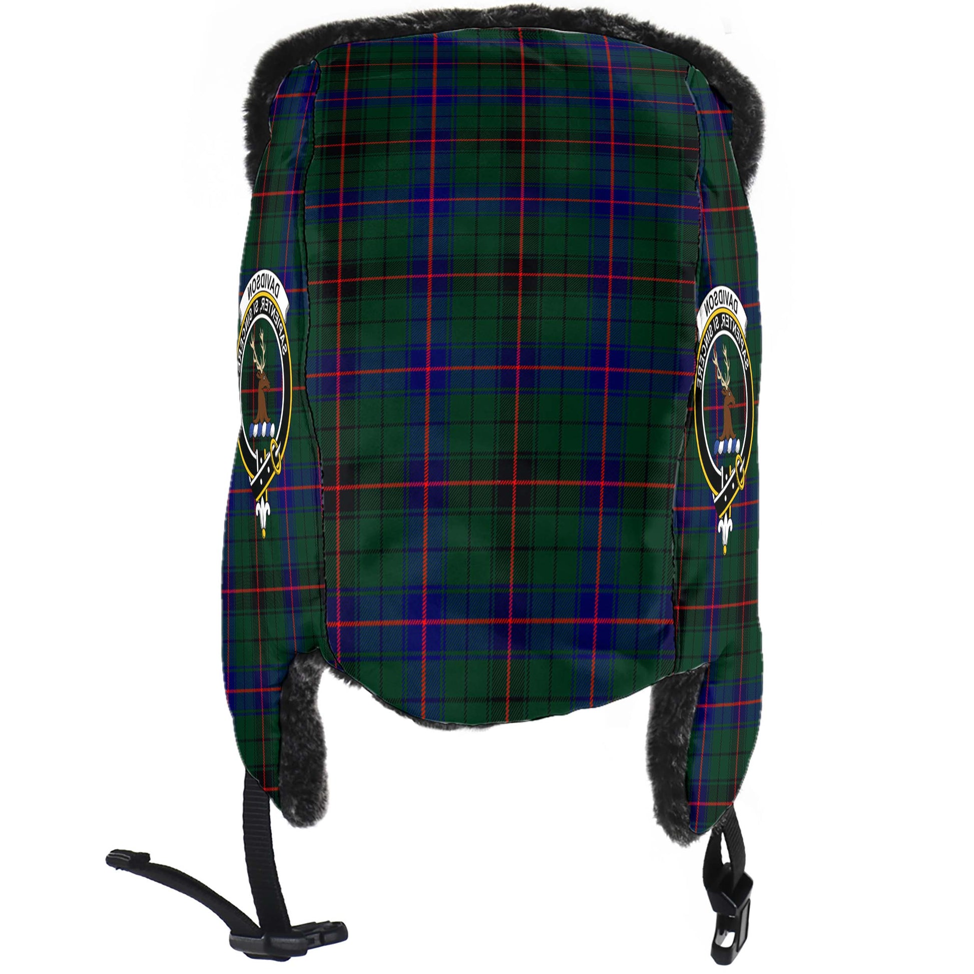 Davidson Modern Tartan Winter Trapper Hat with Family Crest - Tartanvibesclothing