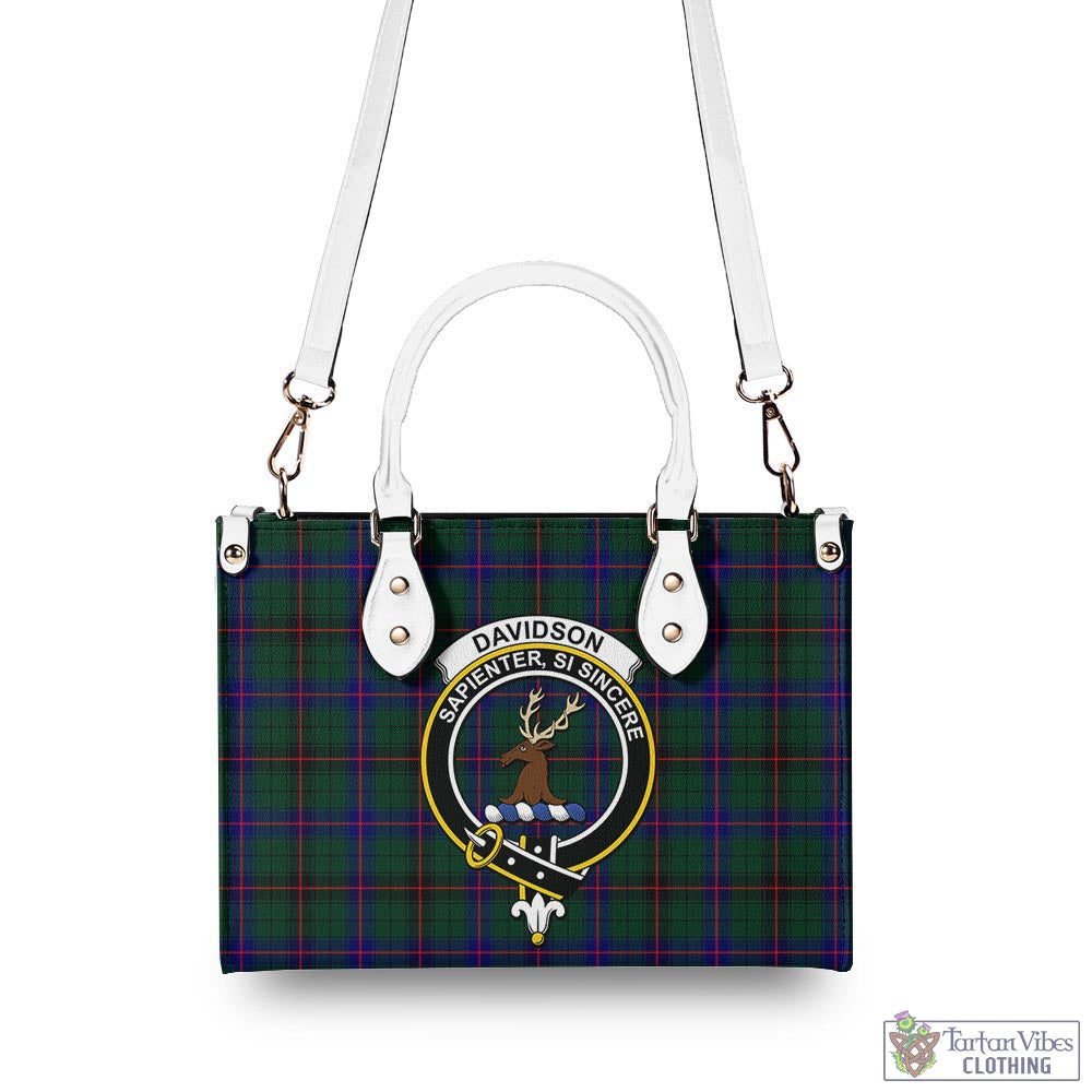 Tartan Vibes Clothing Davidson Modern Tartan Luxury Leather Handbags with Family Crest