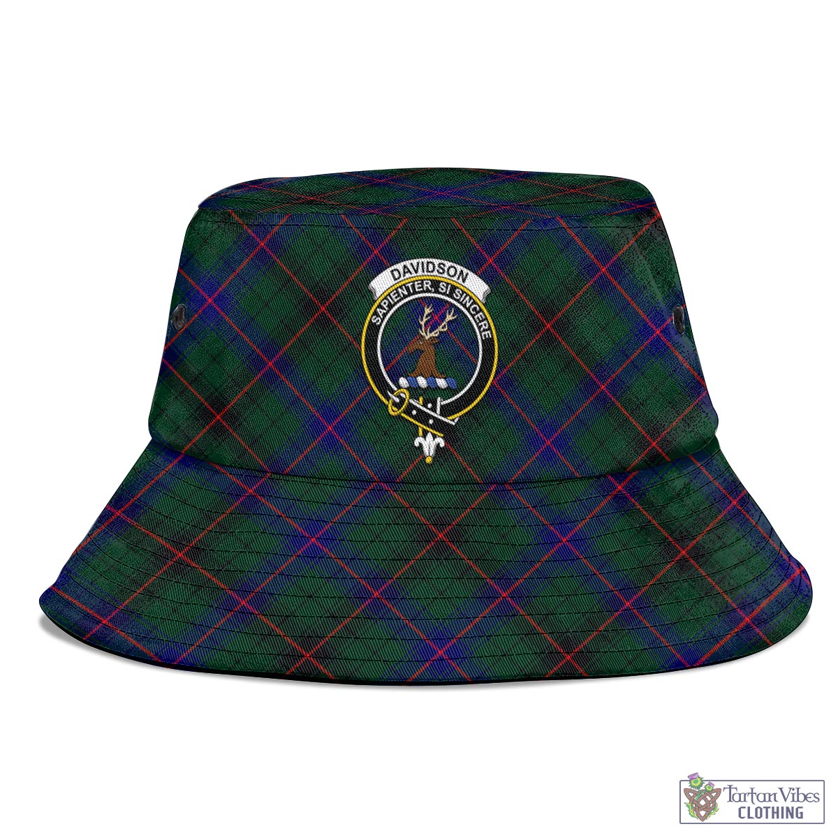 Tartan Vibes Clothing Davidson Modern Tartan Bucket Hat with Family Crest