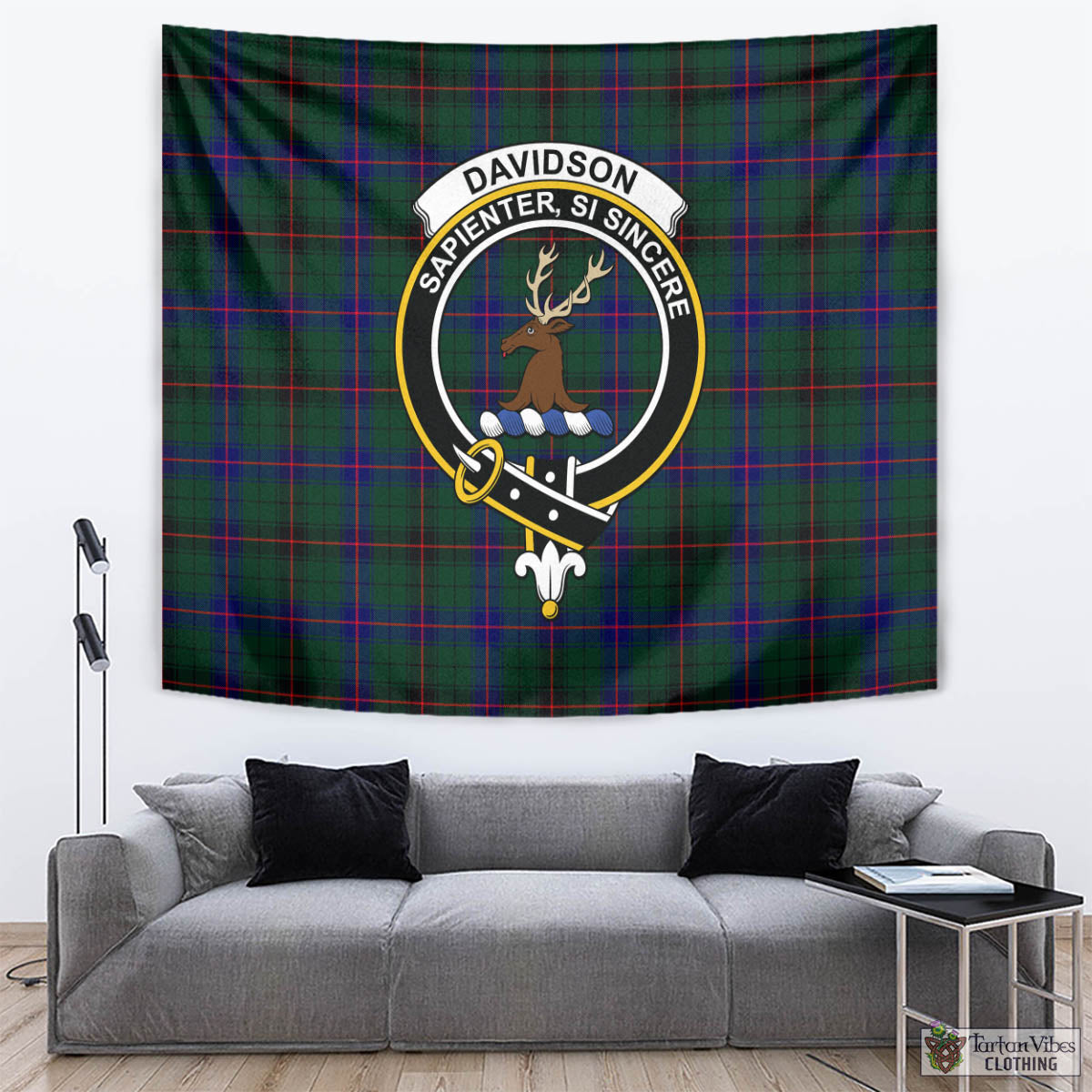 Tartan Vibes Clothing Davidson Modern Tartan Tapestry Wall Hanging and Home Decor for Room with Family Crest