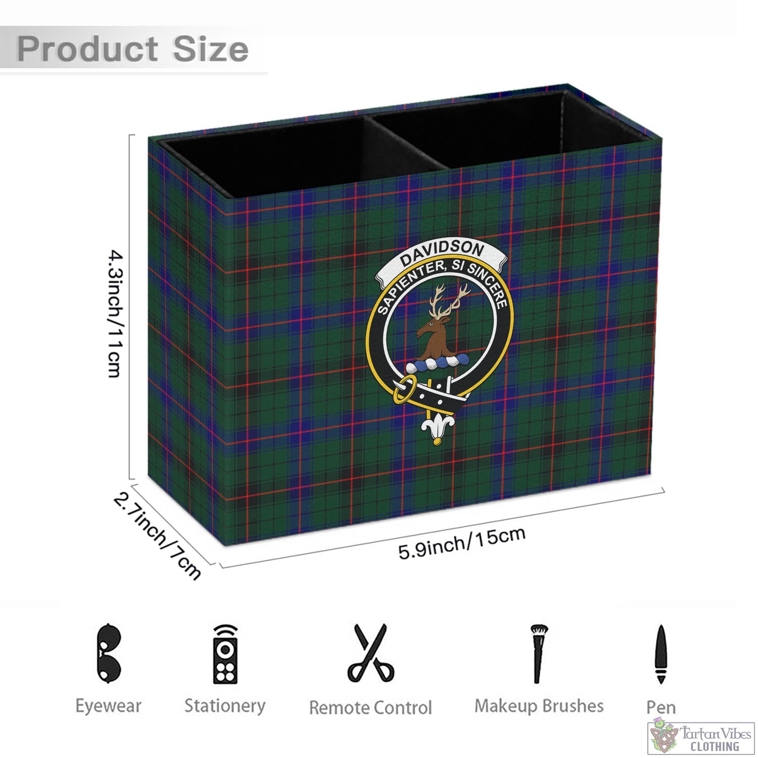 Tartan Vibes Clothing Davidson Modern Tartan Pen Holder with Family Crest