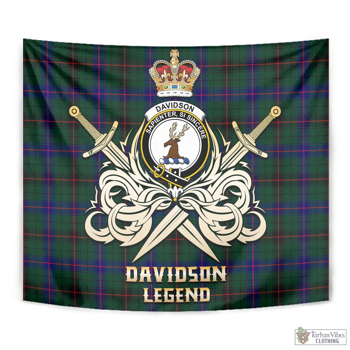 Tartan Vibes Clothing Davidson Modern Tartan Tapestry with Clan Crest and the Golden Sword of Courageous Legacy