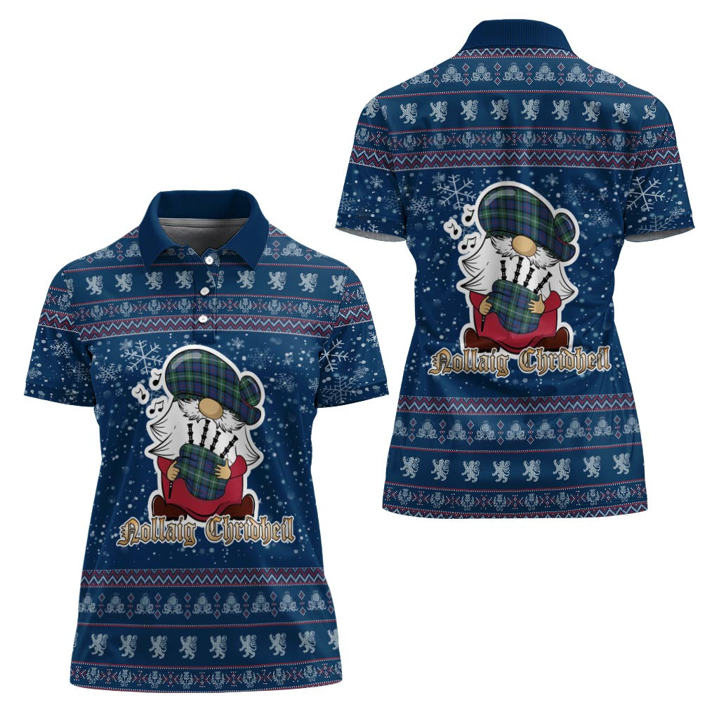 Davidson of Tulloch Clan Christmas Family Polo Shirt with Funny Gnome Playing Bagpipes - Tartanvibesclothing