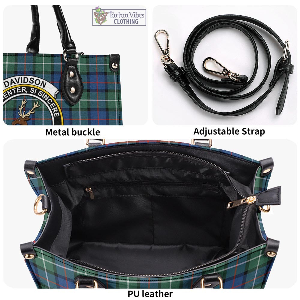 Tartan Vibes Clothing Davidson of Tulloch Tartan Luxury Leather Handbags with Family Crest