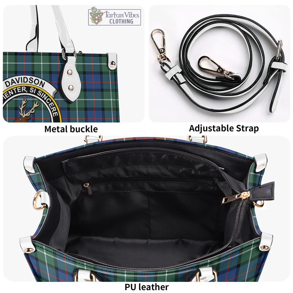 Tartan Vibes Clothing Davidson of Tulloch Tartan Luxury Leather Handbags with Family Crest