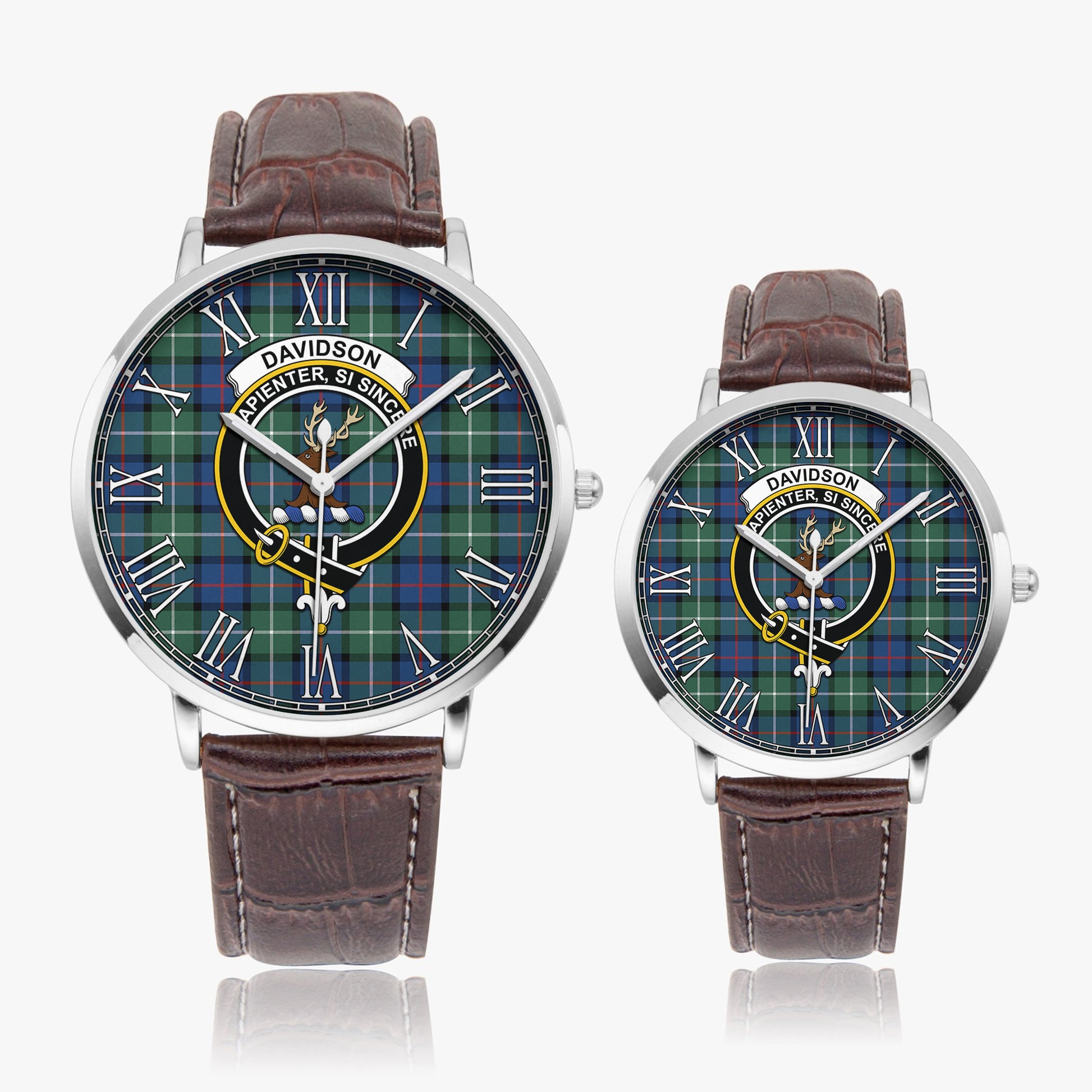 Davidson of Tulloch Tartan Family Crest Leather Strap Quartz Watch - Tartanvibesclothing