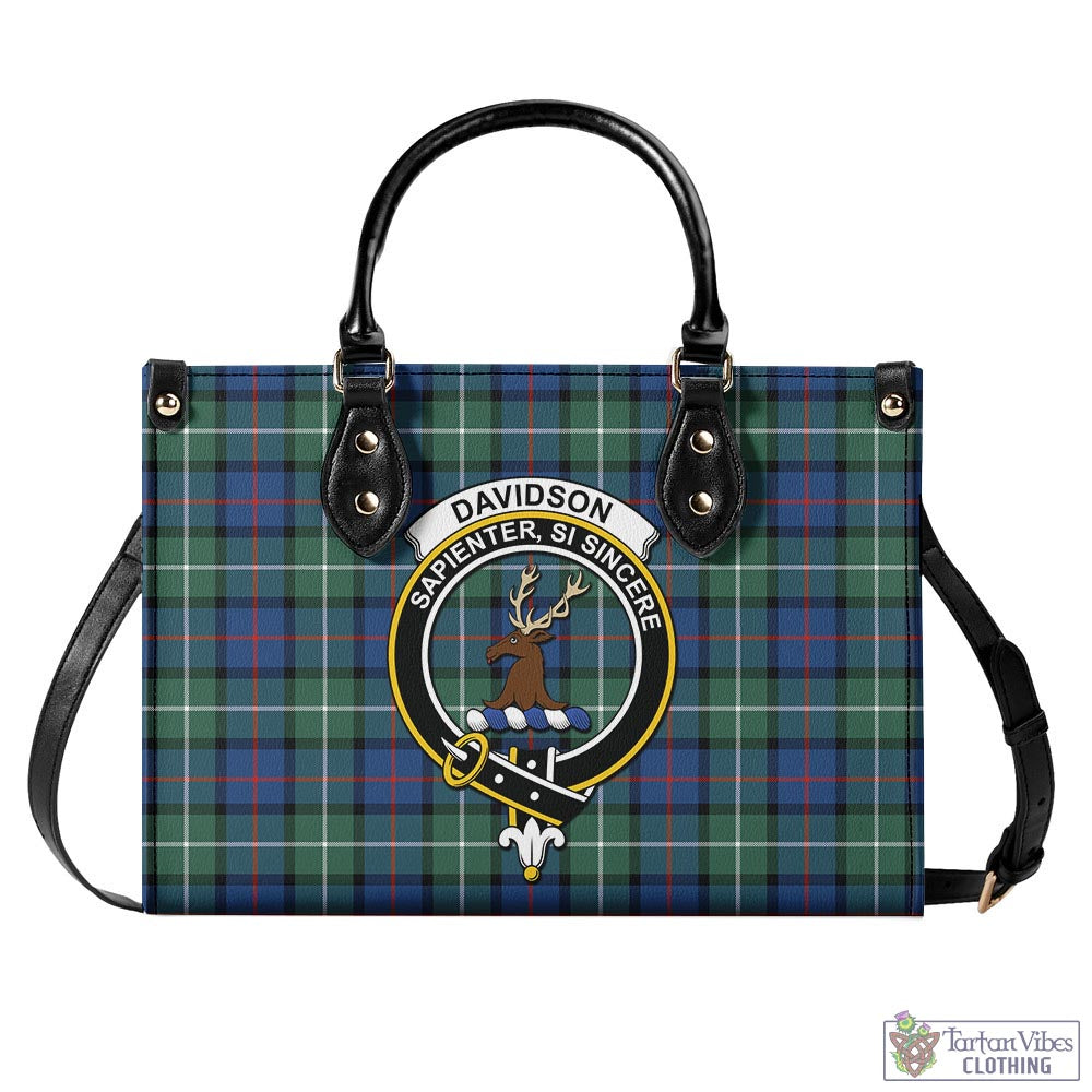 Tartan Vibes Clothing Davidson of Tulloch Tartan Luxury Leather Handbags with Family Crest