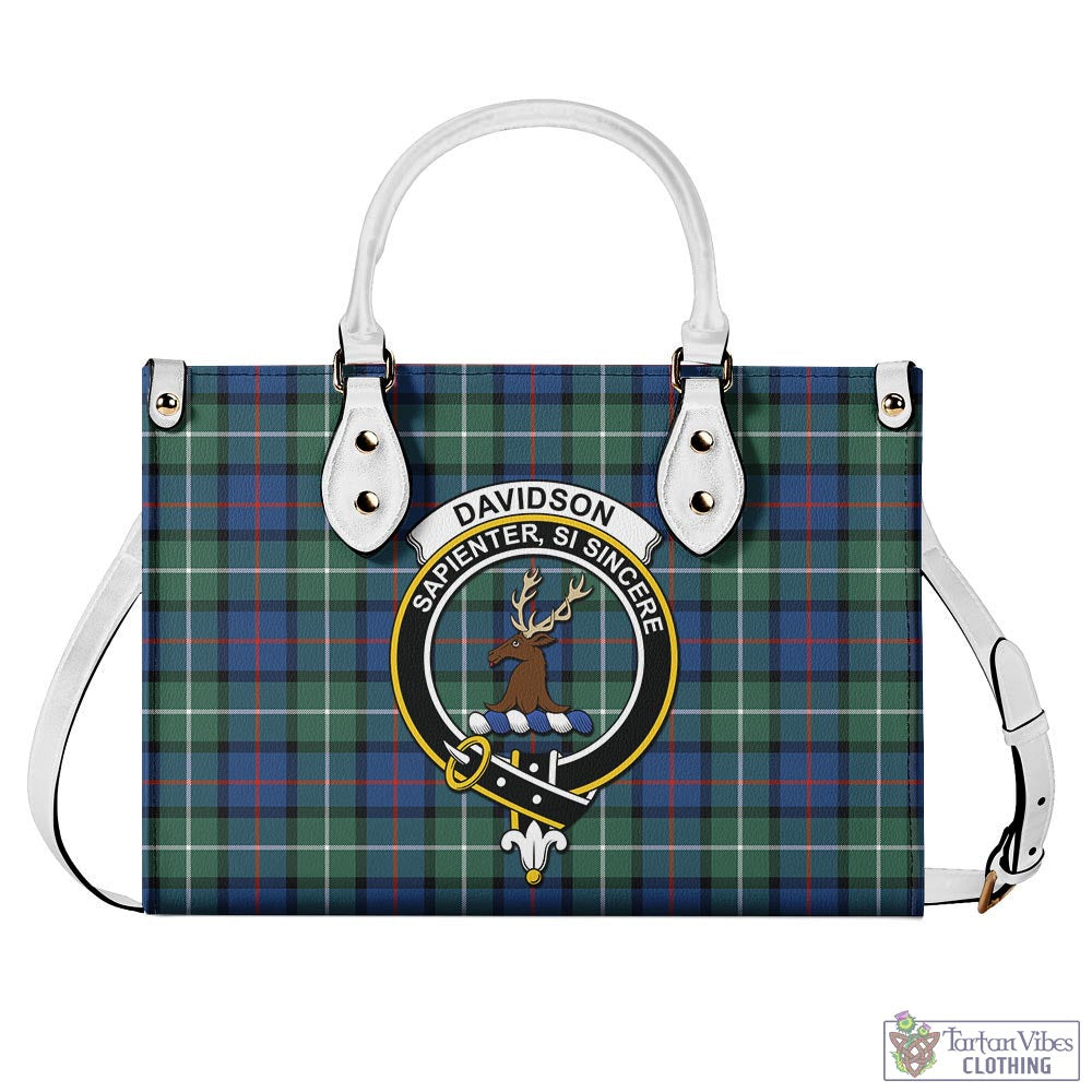 Tartan Vibes Clothing Davidson of Tulloch Tartan Luxury Leather Handbags with Family Crest