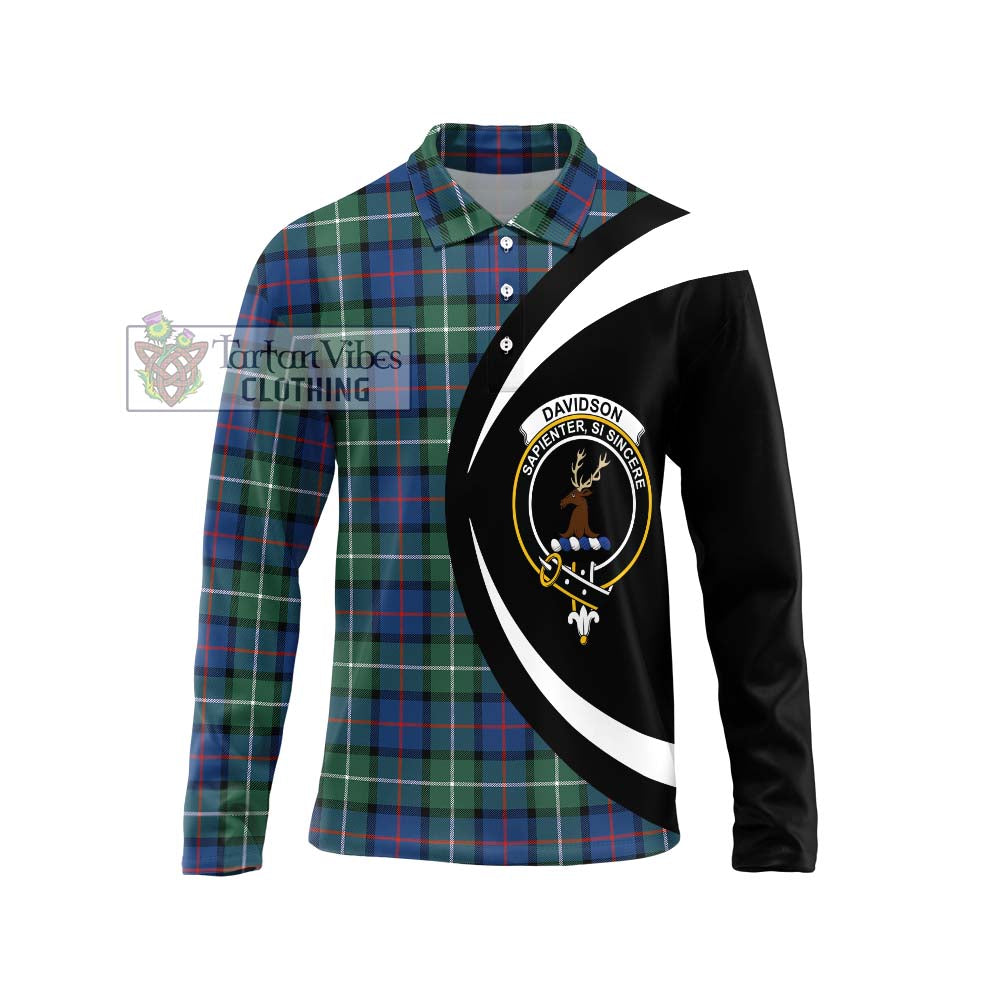 Davidson of Tulloch Tartan Long Sleeve Polo Shirt with Family Crest Circle Style Unisex - Tartan Vibes Clothing