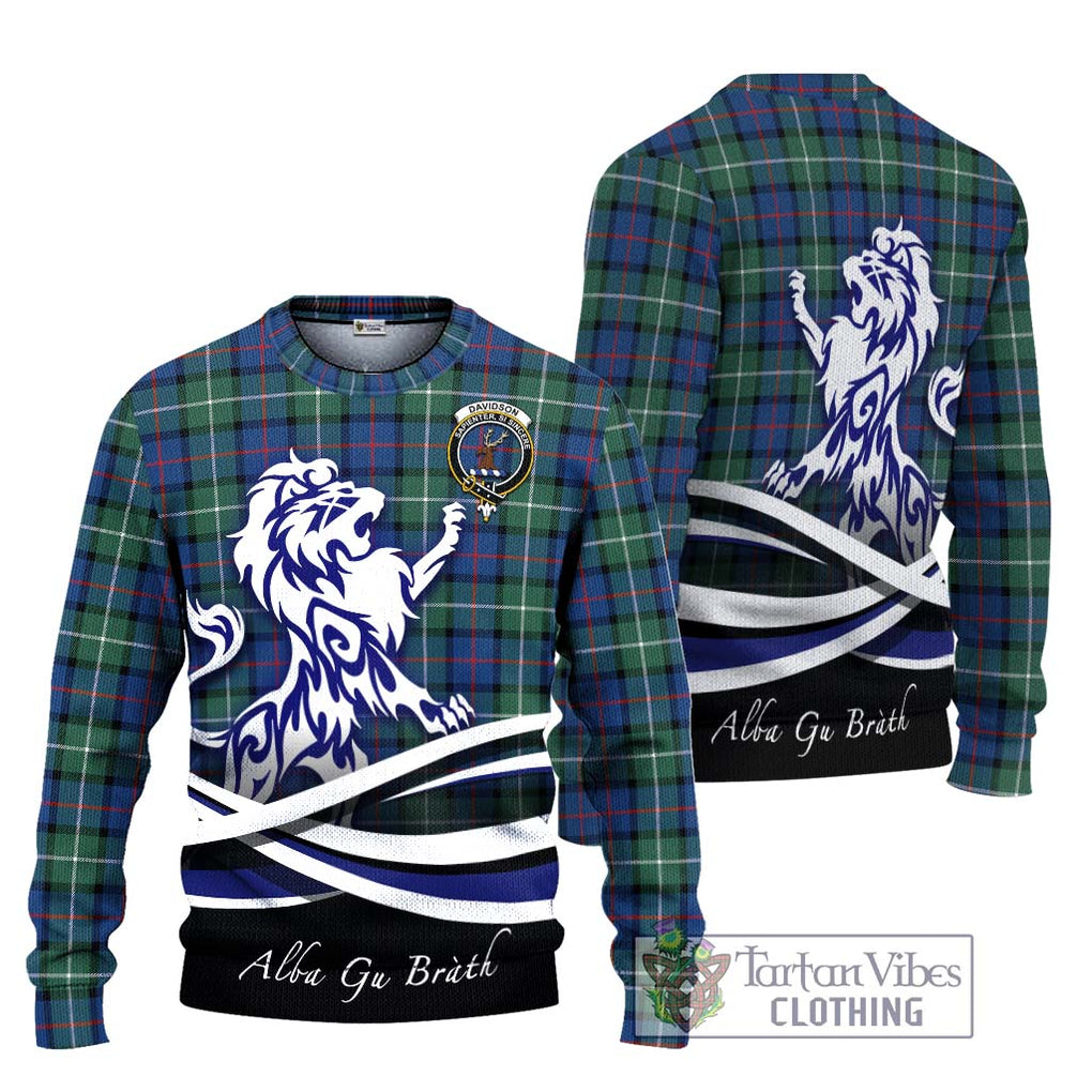 Davidson of Tulloch Tartan Knitted Sweater with Alba Gu Brath Regal Lion Emblem Unisex - Tartanvibesclothing Shop