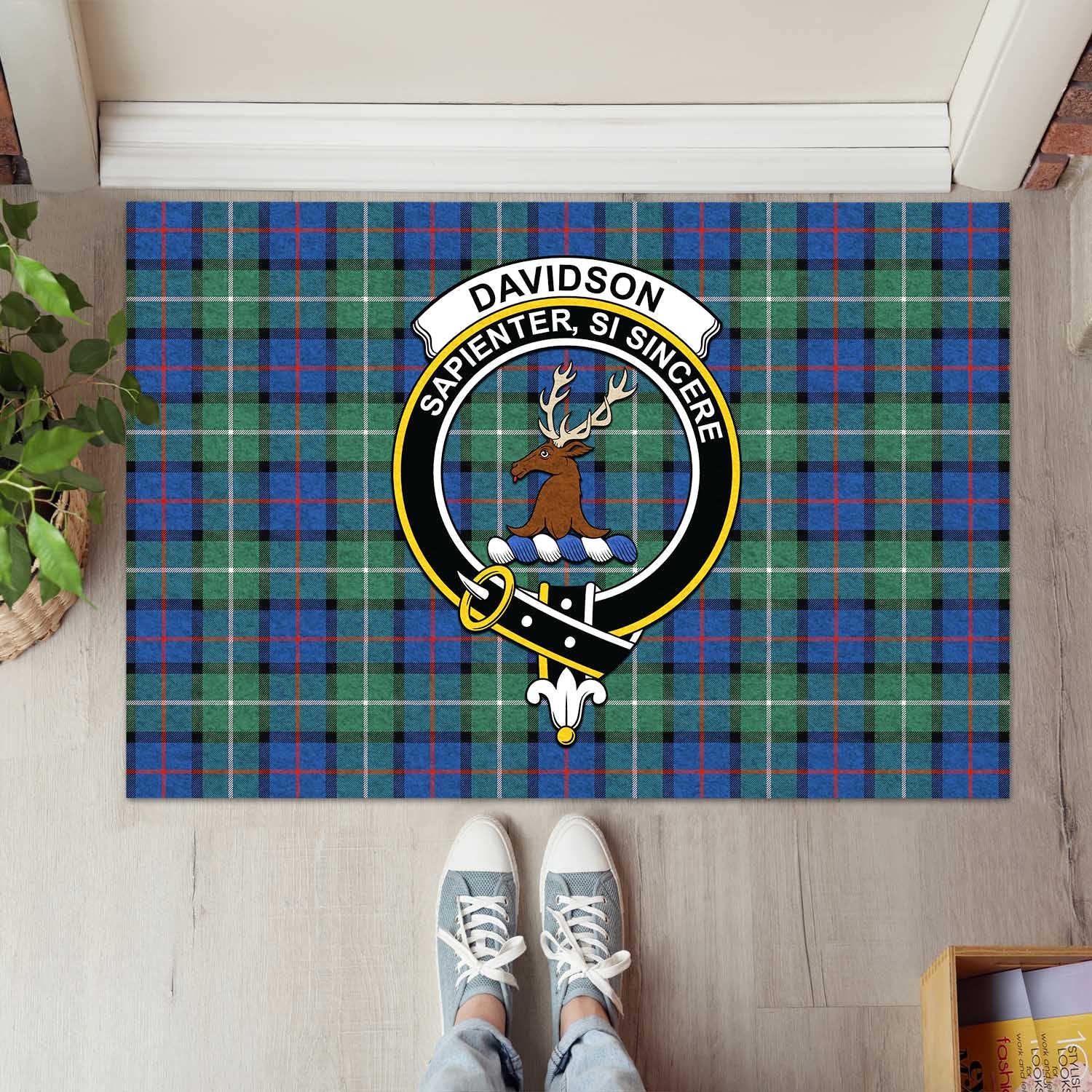 Davidson of Tulloch Tartan Door Mat with Family Crest - Tartanvibesclothing