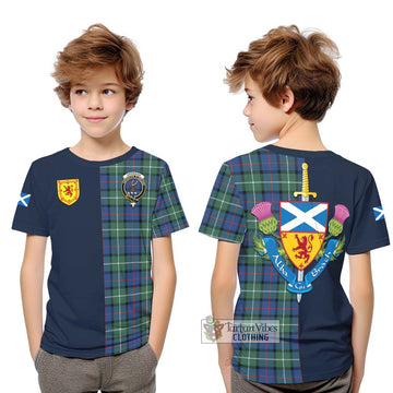 Davidson of Tulloch Tartan Kid T-Shirt Alba with Scottish Lion Royal Arm Half Style