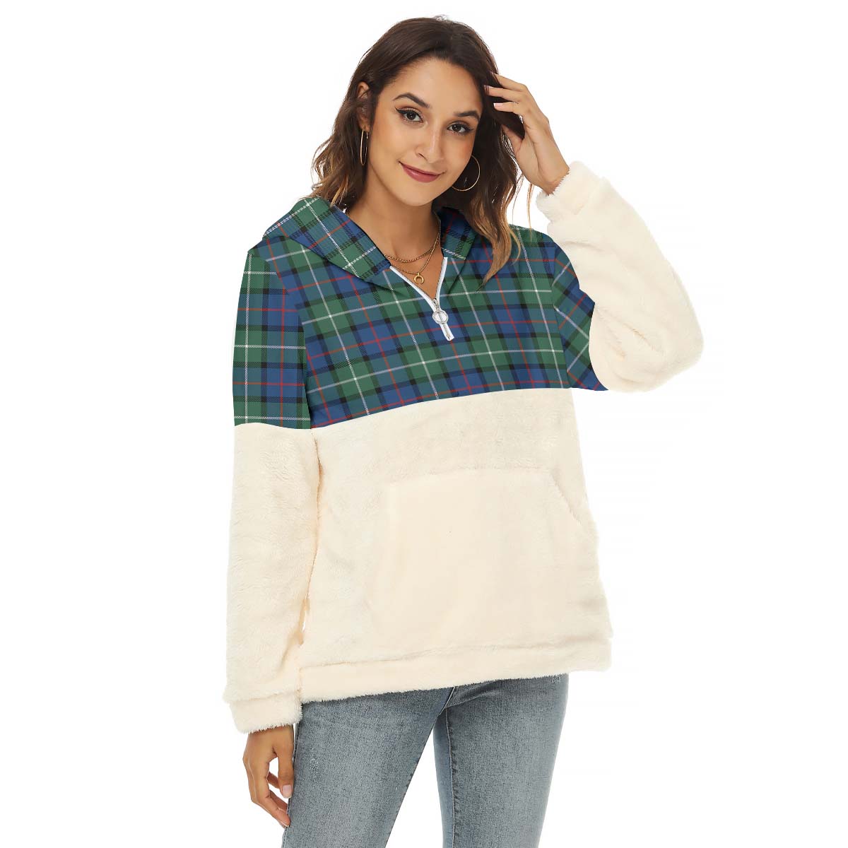 Davidson of Tulloch Tartan Women's Borg Fleece Hoodie With Half Zip Female - Tartanvibesclothing