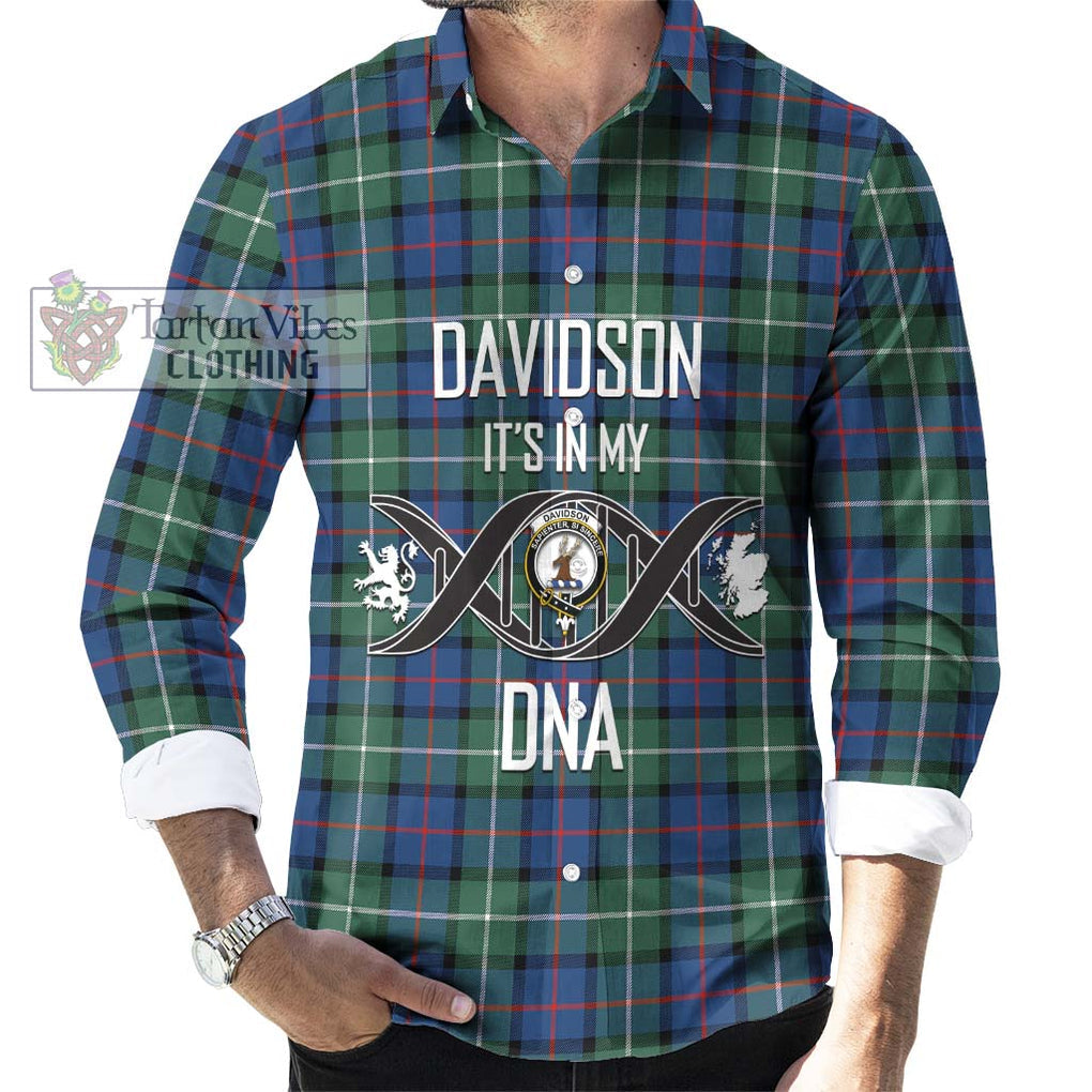 Davidson of Tulloch Tartan Long Sleeve Button Shirt with Family Crest DNA In Me Style Men's Shirt S - Tartanvibesclothing Shop