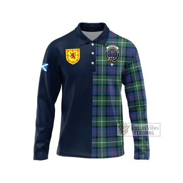 Davidson of Tulloch Tartan Long Sleeve Polo Shirt Alba with Scottish Lion Royal Arm Half Style