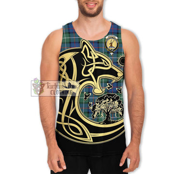 Davidson of Tulloch Tartan Men's Tank Top with Family Crest Celtic Wolf Style