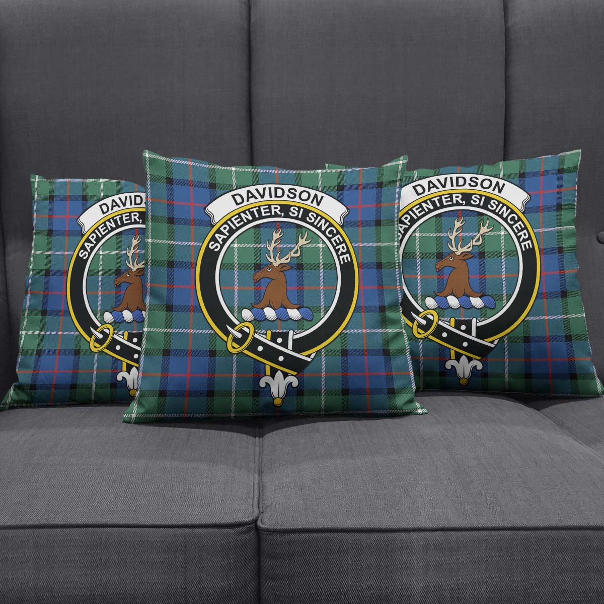 Davidson of Tulloch Tartan Pillow Cover with Family Crest Square Pillow Cover - Tartanvibesclothing