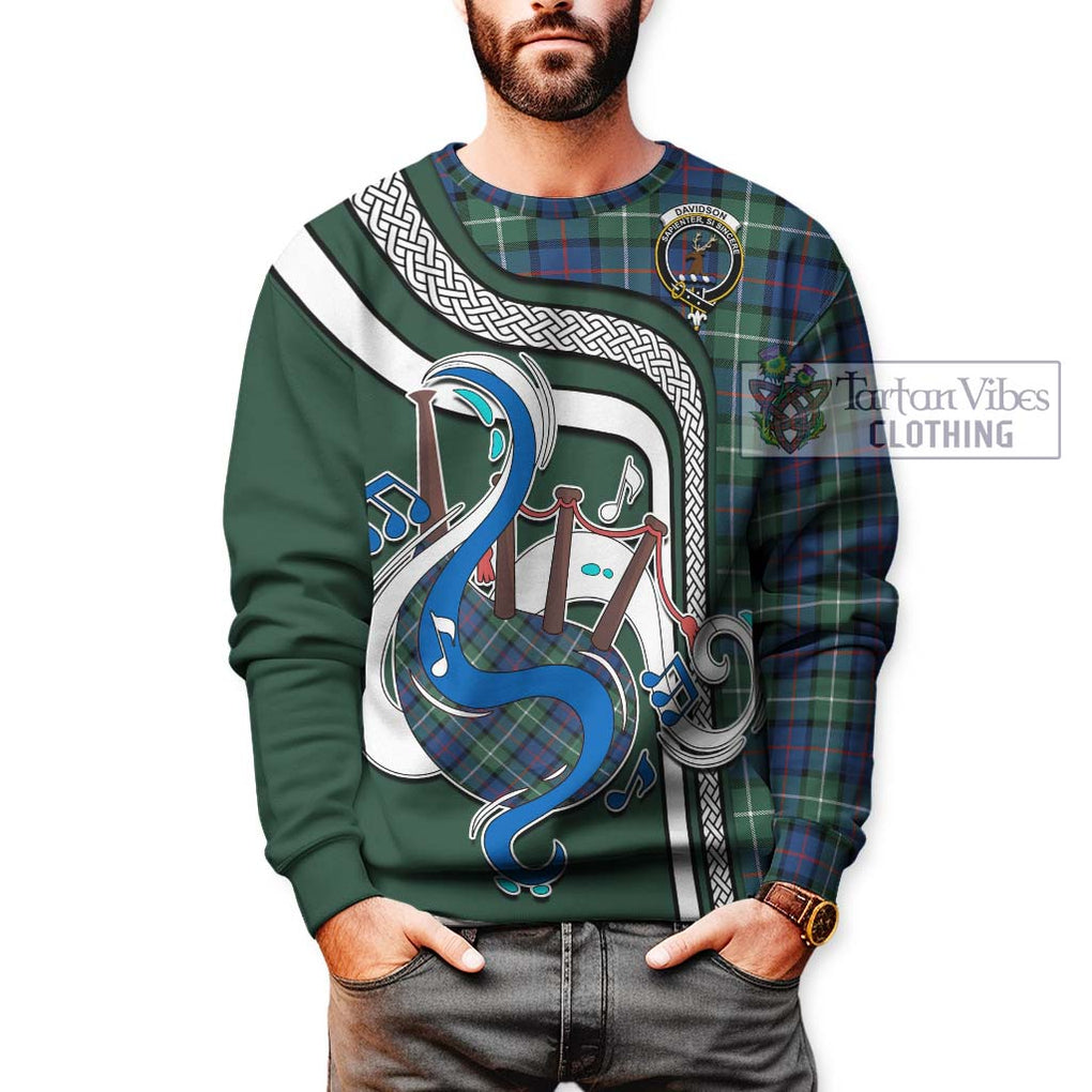 Davidson of Tulloch Tartan Sweatshirt with Epic Bagpipe Style Unisex - Tartanvibesclothing Shop