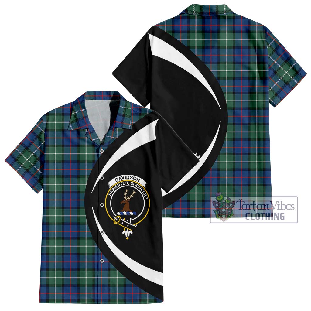 Davidson of Tulloch Tartan Short Sleeve Button Up with Family Crest Circle Style Kid - Tartan Vibes Clothing