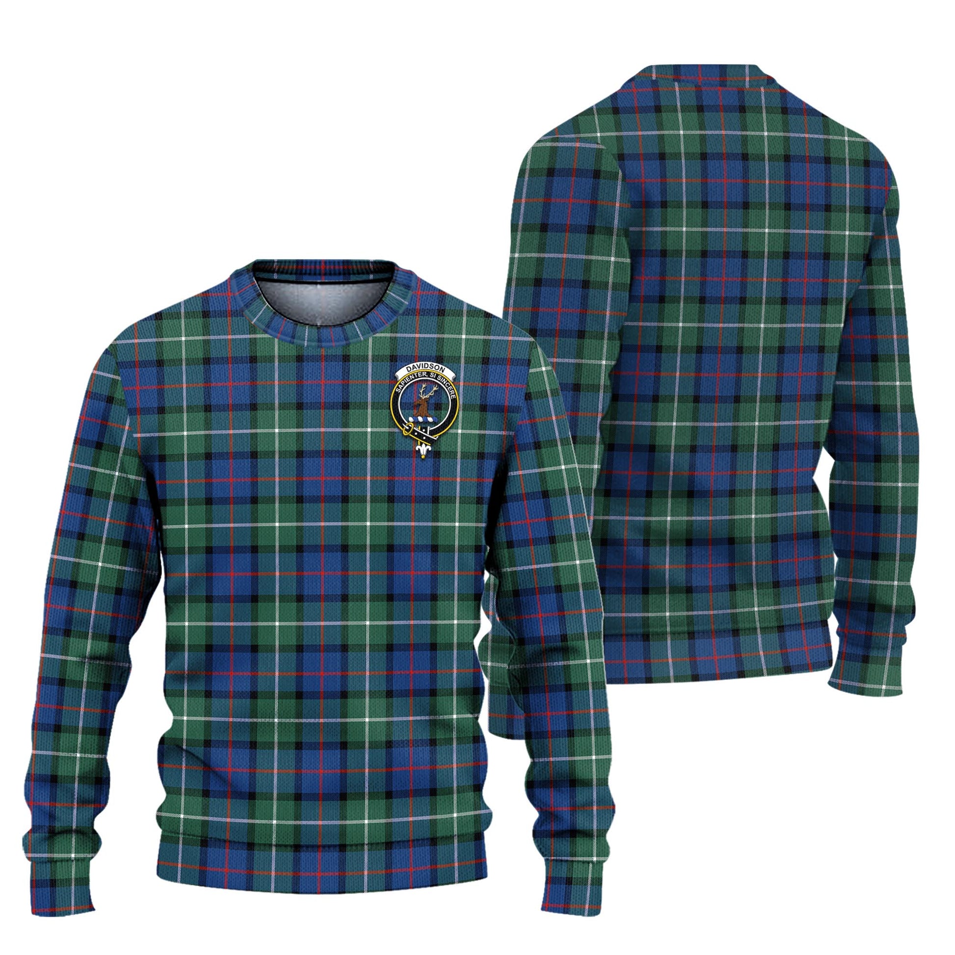 Davidson of Tulloch Tartan Knitted Sweater with Family Crest Unisex - Tartanvibesclothing