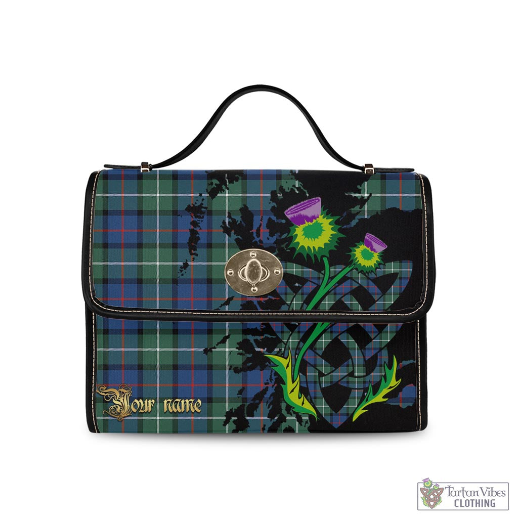 Tartan Vibes Clothing Davidson of Tulloch Tartan Waterproof Canvas Bag with Scotland Map and Thistle Celtic Accents