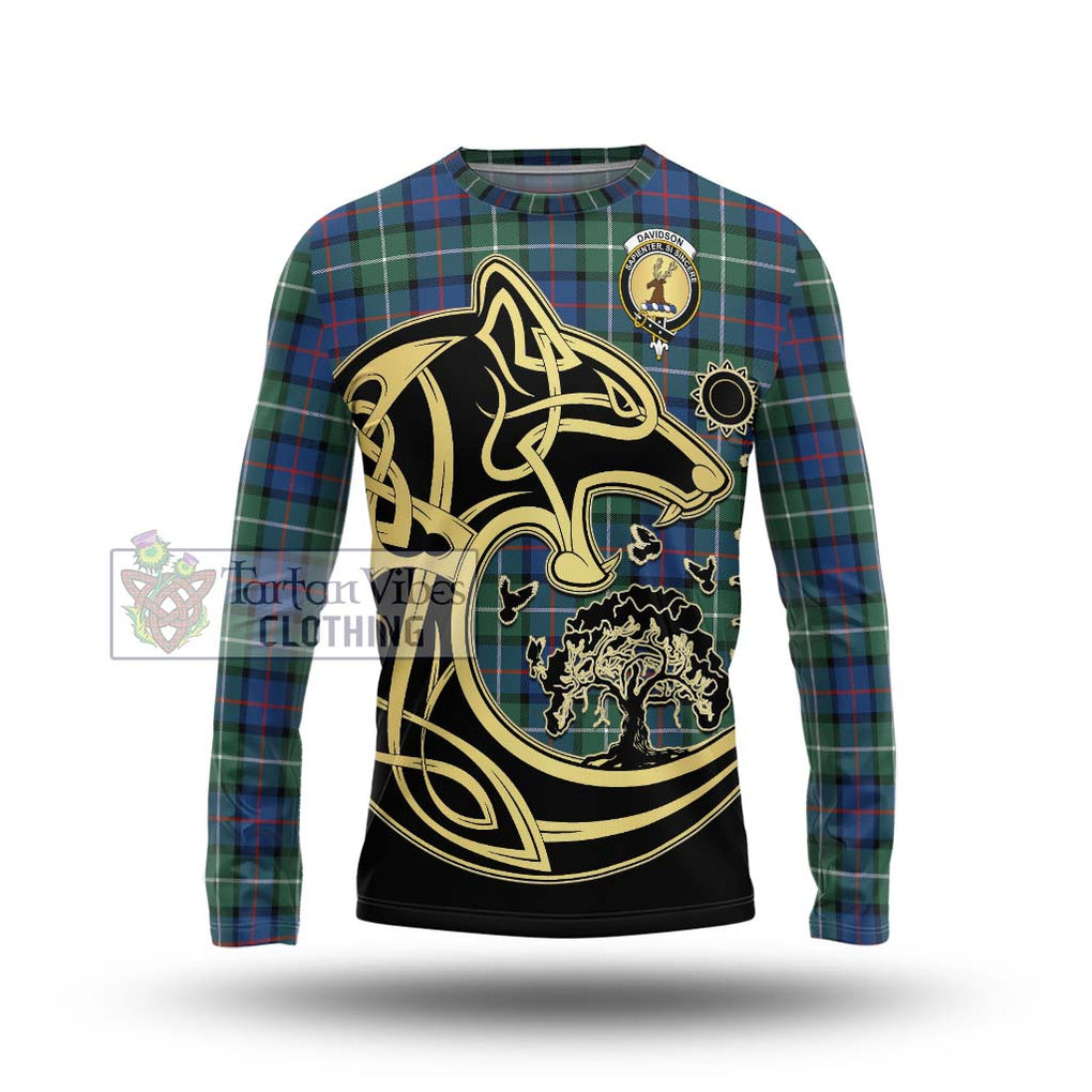 Davidson of Tulloch Tartan Long Sleeve T-Shirt with Family Crest Celtic Wolf Style Unisex - Tartan Vibes Clothing