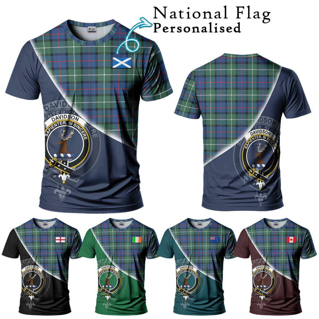 Davidson of Tulloch Tartan T-Shirt with Personalised National Flag and Family Crest Half Style Kid's Shirt - Tartanvibesclothing Shop