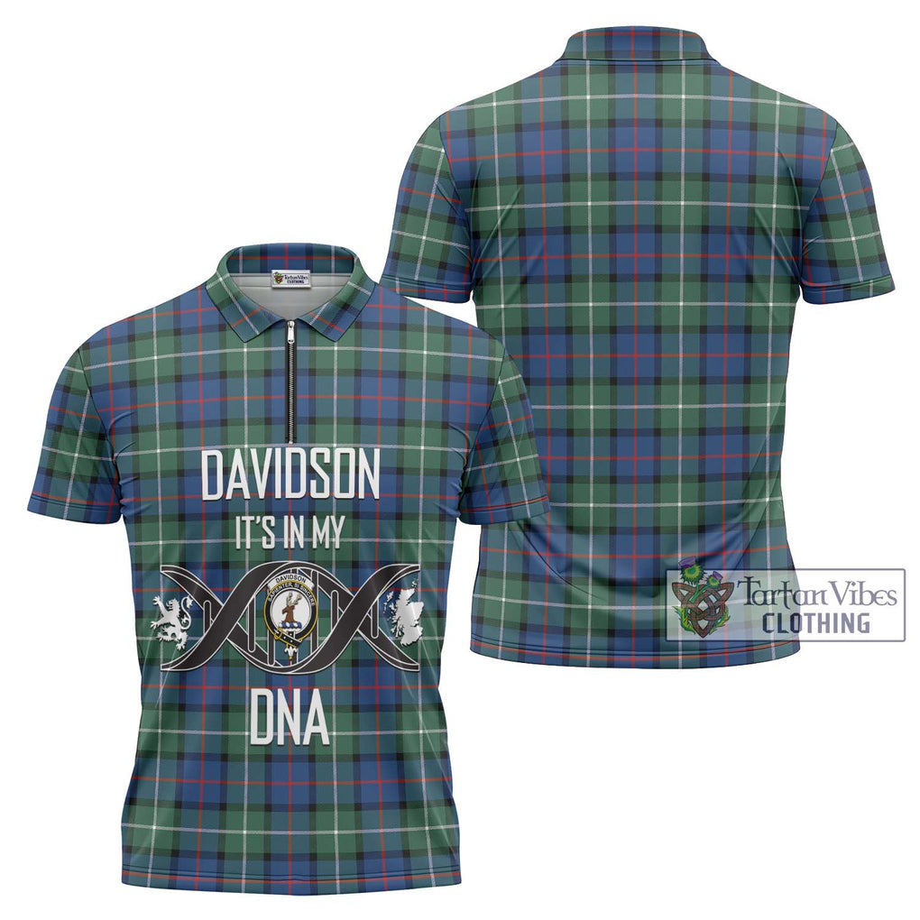 Davidson of Tulloch Tartan Zipper Polo Shirt with Family Crest DNA In Me Style Unisex - Tartanvibesclothing Shop