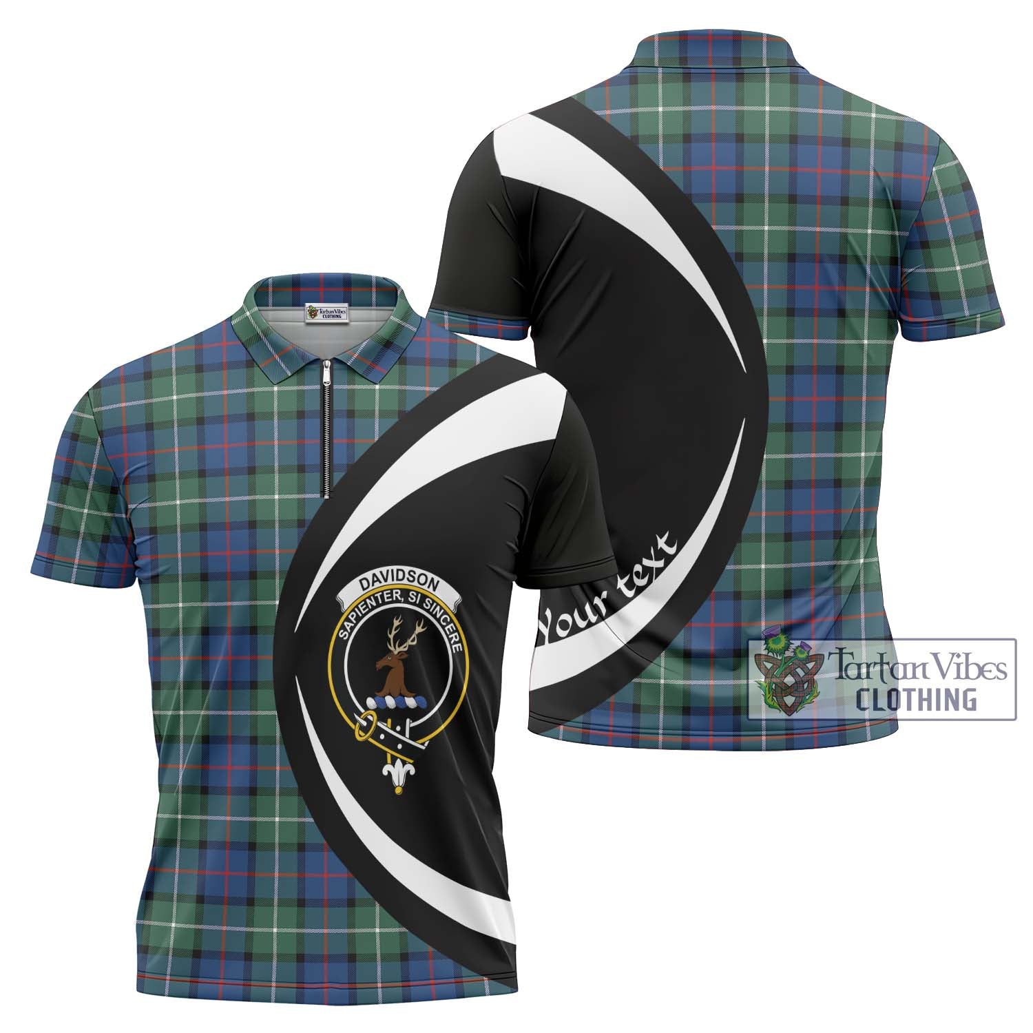 Tartan Vibes Clothing Davidson of Tulloch Tartan Zipper Polo Shirt with Family Crest Circle Style